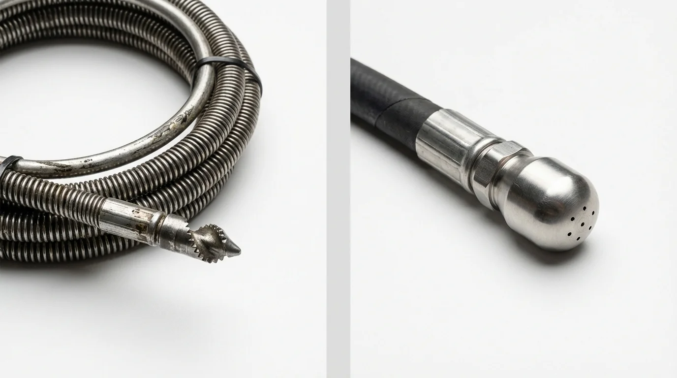 Drain snake cable and hydro jetting nozzle used for drain cleaning in Lahaina, HI