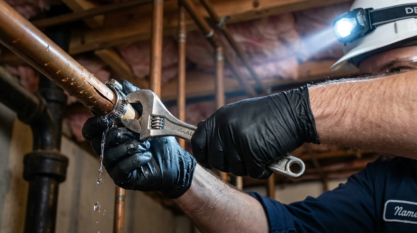 Emergency pipe clamp repair being performed by a Johns Plumbing LLC plumber in Lahaina